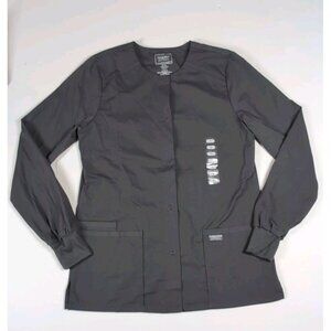 Cherokee Workwear Scrubs Jacket Womens Small WW340 Pewter Gray Snap Front